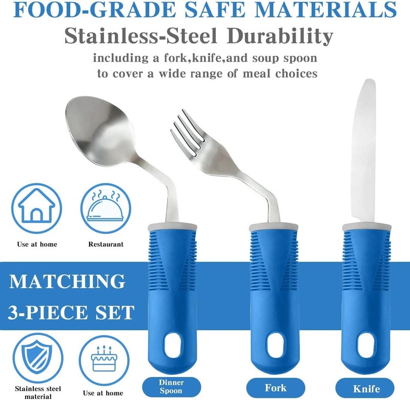 pegirra Adaptive Utensils (3-Piece) - Bendable Adaptive Utensils Weighted Stainless Steel Set, Non-Slip Handles for Hand Tremors, Arthritis, Disabled People,Parkinson’s or Elderly,Knives, Fork, Spoons - Image 2